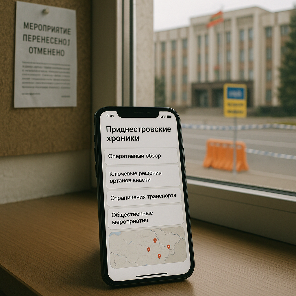 Стол у окна в Тирасполе: на переднем плане смартфон с приложением Приднестровские хроники и